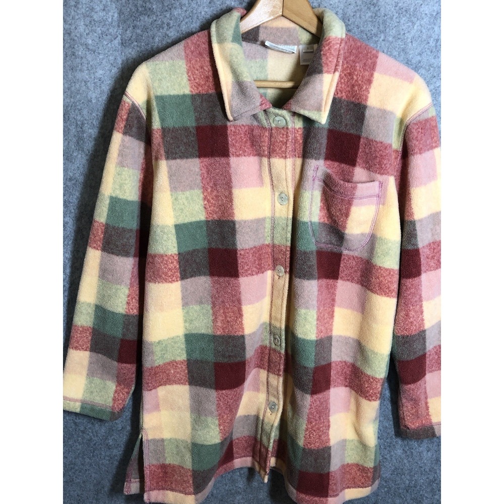 Susan Bristol Coat Womens Small Plaid Check Fleece Shacket Jacket Casual